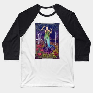 Art Nouveau Lady (green/blue/pink) Baseball T-Shirt